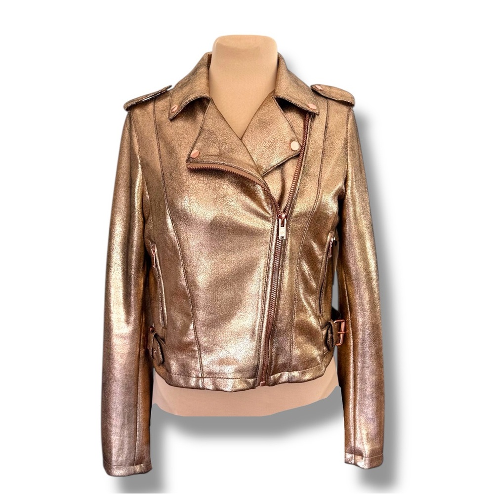 Anthropologie Shimmering Bronze Leather Jacket
